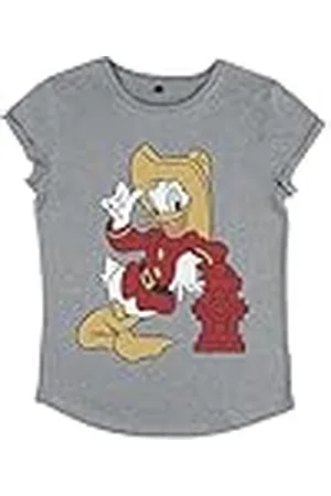 Disney Classics Dames Mickey Classic-Firefighting Donald Organic Roll Sleeve T-Shirt, Melange Grey, L, , L