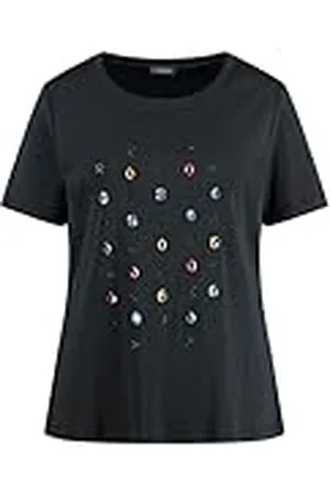 Samoon Katoenen T-shirt voor dames met glittersteentjes, korte mouwen, print op de voorkant, , 44