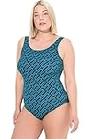 Ulla Popken Badpak voor dames, grote maten, plus size, grafische print, zonder softcups, ronde hals, , 60