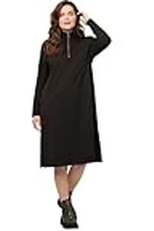 Ulla Popken Sweatjurk voor dames, midi-jurk, opstaande kraag, lange mouwen, biologische katoenen jurken, , 42/44 Grote maten