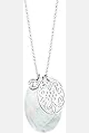 Elli Dameshalsketting extra lange ketting parelmoer schijf ornament zilver 925, Zilver, Zirkonia