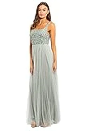 Maya Deluxe Dames Maxi Jurk Brede Bandjes Mouwloze Vierkante Hals Verfraaid voor Bruiloft Gast Prom Bruidsmeisje, , 38