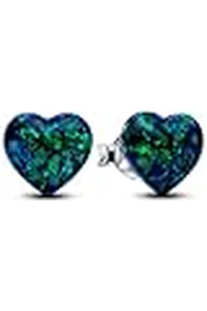 PANDORA Moments Schimmerndes Grünes Herz Ohrringe aus Sterling Silber mit künstlichem Opal, 293356C01
