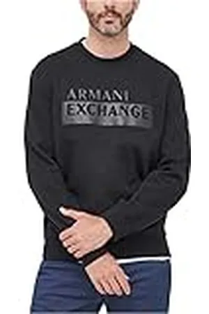 Armani Exchange Heren ronde hals, lange mouwen, maxi-logo op de voorkant sweater, , extra large