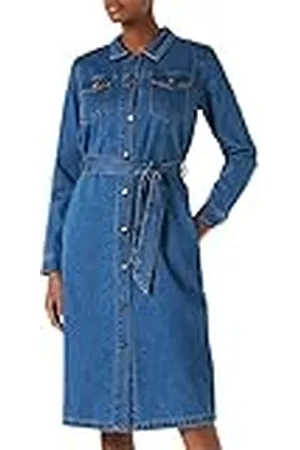 Kaffe Dames Denim Jurk Midi Lange Tunic Buttoned Tie Waist Casual Dames, , 32