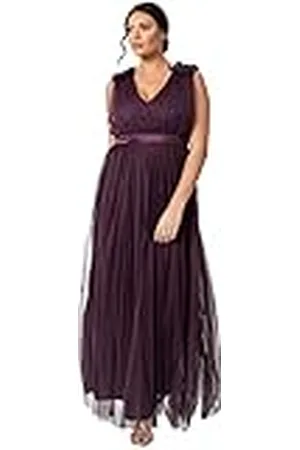 Maya Deluxe Dames Maxi Jurk met Ruche V-hals Mouwloze Hoge Rijk Taille Lang voor Prom Gast Bruiloft Bruidsmeisje, , 40