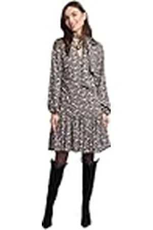 Swing Zwarte, losse mini-jurk van viscose met ruches detail van kleine bloemen Florence | Maat XS/S, Meerkleurig, XS