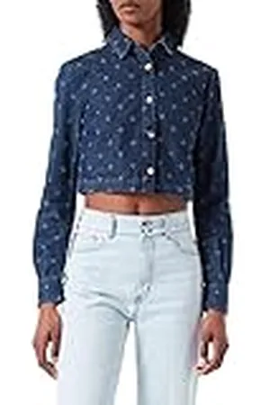 Moschino Dames Long-Sleeved Cropped Shirt, Dark Blue Denim, 40, , 40