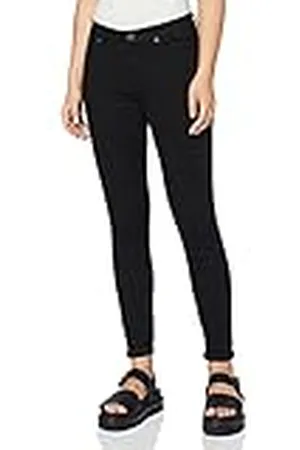 SELECTED Skinny Fit Jeans voor dames, halfhoge taille, zwart denim, 26W x 32L