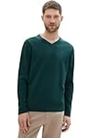 TOM TAILOR Basic pullover voor heren met V-hals van katoen, , S