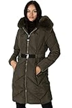 Lovedrobe Dames winterjas dames jas gewatteerde gewatteerde imitatiebont capuchon riem Puffa rits voorzakken puffer bovenkleding, , 8, , 34