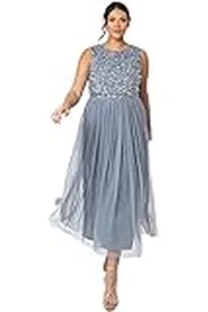 Maya Deluxe Damesjurk met versiering van Midaxi Bruidsmeisje, Dusty Blue, 14