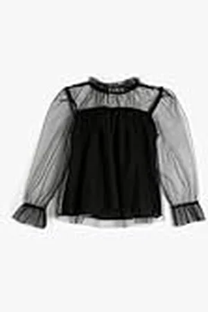 Koton Meisjes Sheer Top Lange Mouwen Stand-up Neck Ruffled Lining Blouse, , 7-8 Jaar