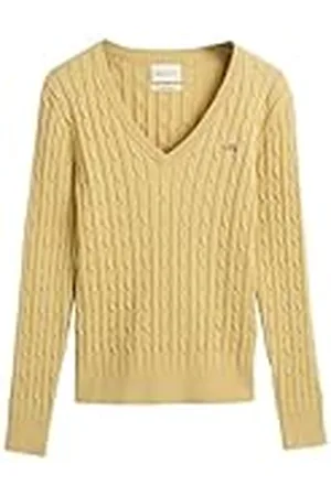 GANT Dames Stretch Katoen Kabel V-hals Trui Trui, Burnt Tarwe, XXL, , XXL