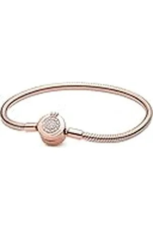 PANDORA Signature Sparkling Crown 14-karaats rosévergulde slangenkettingarmband met O-vormige sluiting, met heldere zirkoniasteentjes, 16