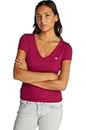 Tommy Hilfiger Dames TJW SLIM ESSENTIAL RIB V SS S/S T-shirt, rood, S, , S