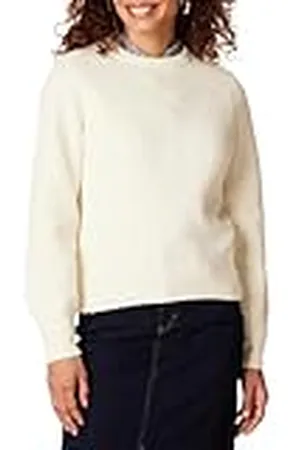 Amazon Dames Ronde Hals Rib Trui, Eggshell Wit, Medium
