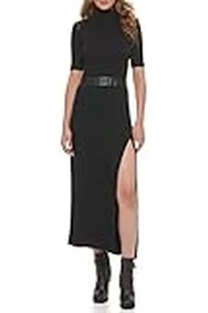 DKNY Maxi-jurk met korte mouwen voor dames, met PU-details, , maat XS, , XS