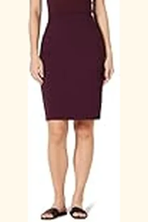 Amazon Ponte Pull-On Boven de knie getailleerde kokerrok, bordeaux, XS