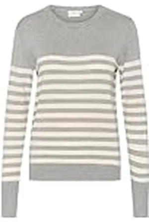Kaffe Damestrui Slim Fit Crew Neck Gestreept Lange Mouwen Tight Knit, Grijs Melange/Turtledove Stripe, L