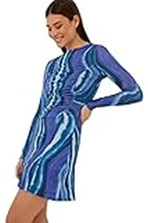 NA-KD Rouched Detail Lange Mouwen Mini Jurk, Swirl Blauw Print, Medium