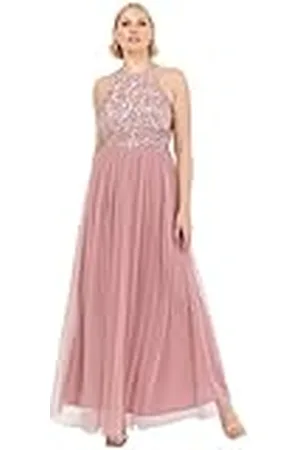 Maya Deluxe Verfraaide mouwloze maxi-jurk met pailletten voor dames, bruidsmeisjesjurken voor bruiloften, feesten en avondkleding, halternek voor dames, dameskleding, vintage roze, 24,