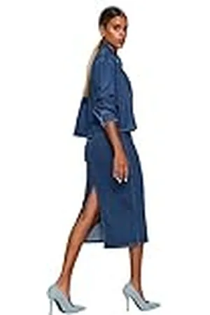 Trendyol Blue Stitching Detail Midi Pencil Denim Rok TWOAW24ET00057, , 40, , 40