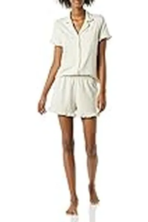 Amazon Dames katoenen modale Piped Notch-kraag pyjamaset (verkrijgbaar in grote maten), , groot, , L
