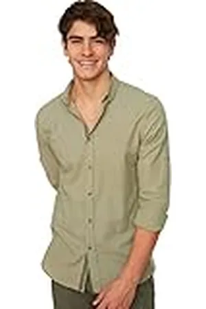 Trendyol Heren Khaki Button Collar Apolfent Slim Fit Shirt, S