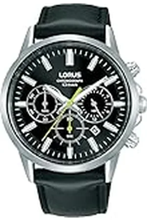 Lorus Herenhorloge chronograaf kwarts roestvrijstalen behuizing met lederen band RT379KX9, , Riemen.
