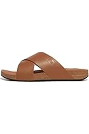 FitFlop IQUSHION mannen lederen kruis slippers sandaal, lichtbruin, 11 UK, Lichtbruin, 45 EU