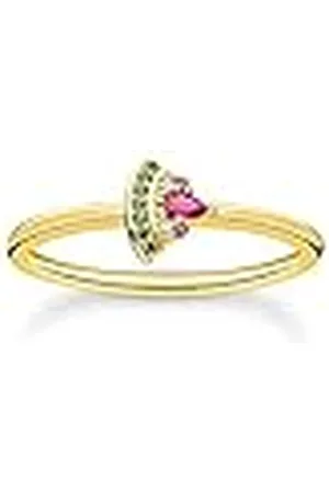Thomas Sabo Damenring mit Wassermelonen Motiv 925er Sterlingsilber mit 750er Gelbgold Vergoldung mit Zirkonia in Grün, Pink und Weiß, Größe: 58, TR2353-488-7-58