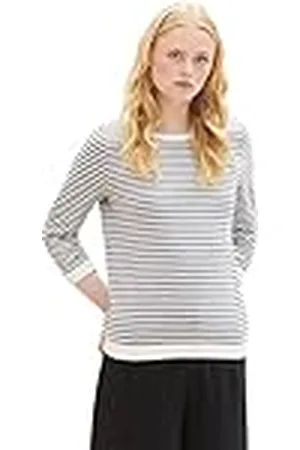 TOM TAILOR Sweatshirt voor dames met plooien en strepenpatroon, , M