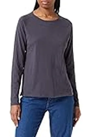 Camel Active Basic T-shirt met lange mouwen voor dames met ronde hals van puur katoen, donkergrijs, XS