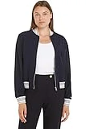 Tommy Hilfiger Dames Rib Trim Ls Zip Top Blouses, Blauw, 38, , 64