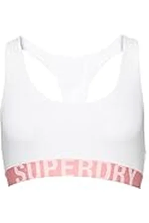 Superdry Large Logo Crop Bralette NH Dessous, wit/fluor koraal, 8 voor dames