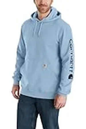 Carhartt Wijde, middelzware logo-afbeelding op de mouwen voor heren, Mistblauw, XL
