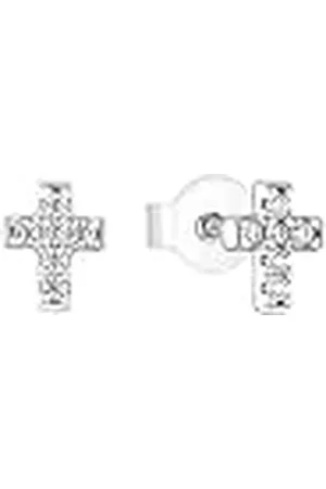 QS by s.Oliver Oorbellen 925 sterling zilveren meisjes oorsieraden voor kinderen, met zirkonia synth., 0,6 cm, zilver, kruis, Wordt geleverd in sieraden geschenkverpakking, 2034853