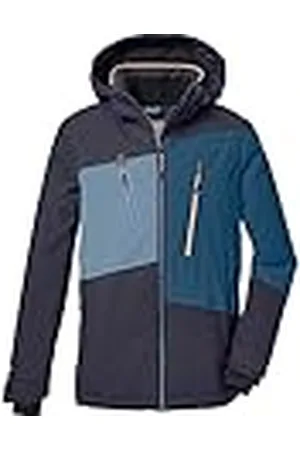 Killtec Jongens Ski-jack/functioneel jack met afneembare capuchon en sneeuwvanger, waterdicht KSW 174 BYS SKI JCKT, black blue, 116, 39896-000