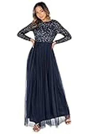 Maya Deluxe Vrouwen Maya verfraaid lange mouw maxi jurk bruidsmeisje, , 40