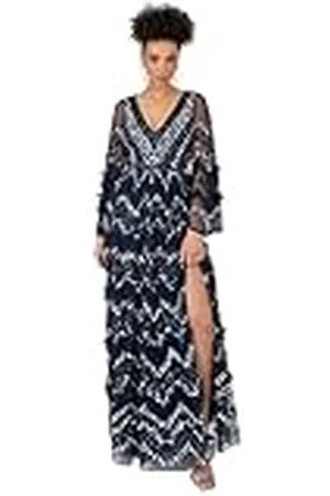 Maya Deluxe Maxi-jurk voor dames, V-hals, pailletten, ruches met ruches, Empire Taille-split voor bal, bruidsmeisje, bruiloftsgast, , 26, , 52