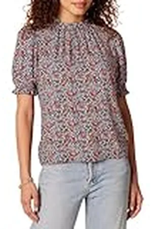 Amazon Dames Fluid Twill korte pofmouw Smock Detail Shirt, Navy Ditsy Print, XXL