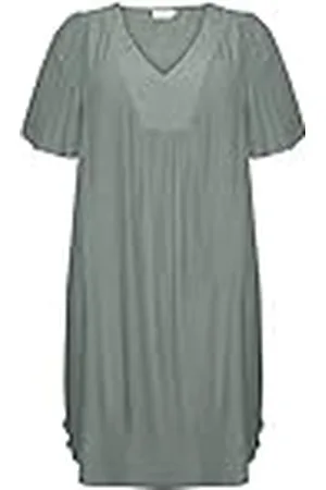 Kaffe Dames Plus Size Dress Tuniek V-hals Korte Mouwen Losse Casual, Balsam Green, 46