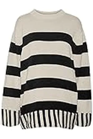 VERO MODA Dames VMELOUIS Stripe LS Oversize O-Neck Trui. Trui, Birch/Stripes: W. Zwart, S, , S