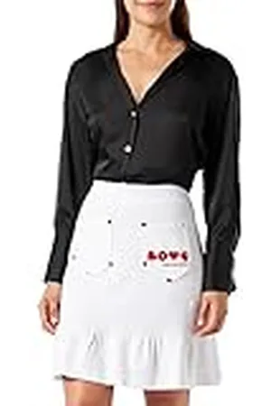 Moschino Dames Maxi Logo Rivets and Brand Hearts Embroidery Rok met Ruffled Flounce, , 44