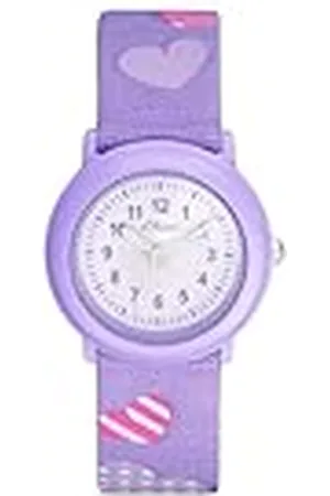 QS by s.Oliver Polshorloge voor meisjes, kinderen, kwartshorloge, analoog, met stoffen band, paars, 3 bar waterdicht, wordt geleverd in een geschenkverpakking van het horloge, 2036750