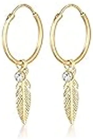 Elli Oorbellen Dames Creolen Veer Hanger Boho Festival met Kristal in 925 Sterling Zilver
