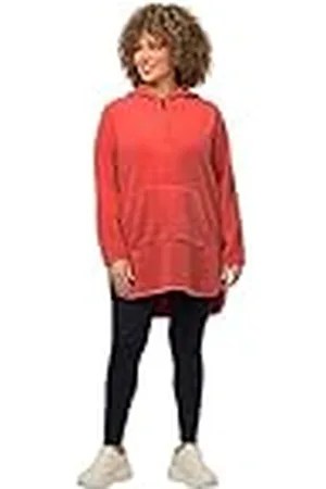 Ulla Popken Dames Long-Teddy Fleece pullover, capuchon, ritssluiting, lange mouwen capuchontrui, , 46-48 grote maten