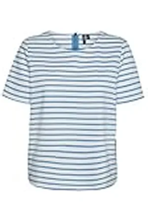 VERO MODA Gestreepte top voor dames, ronde hals, met ritssluiting, stretch T-shirt, , S