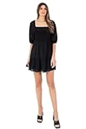 Lovedrobe Mini-jurk voor dames, vierkante halslijn, korte pofmouwen, fit & flare skater, A-lijn, casual, gesmokte taille, , 38